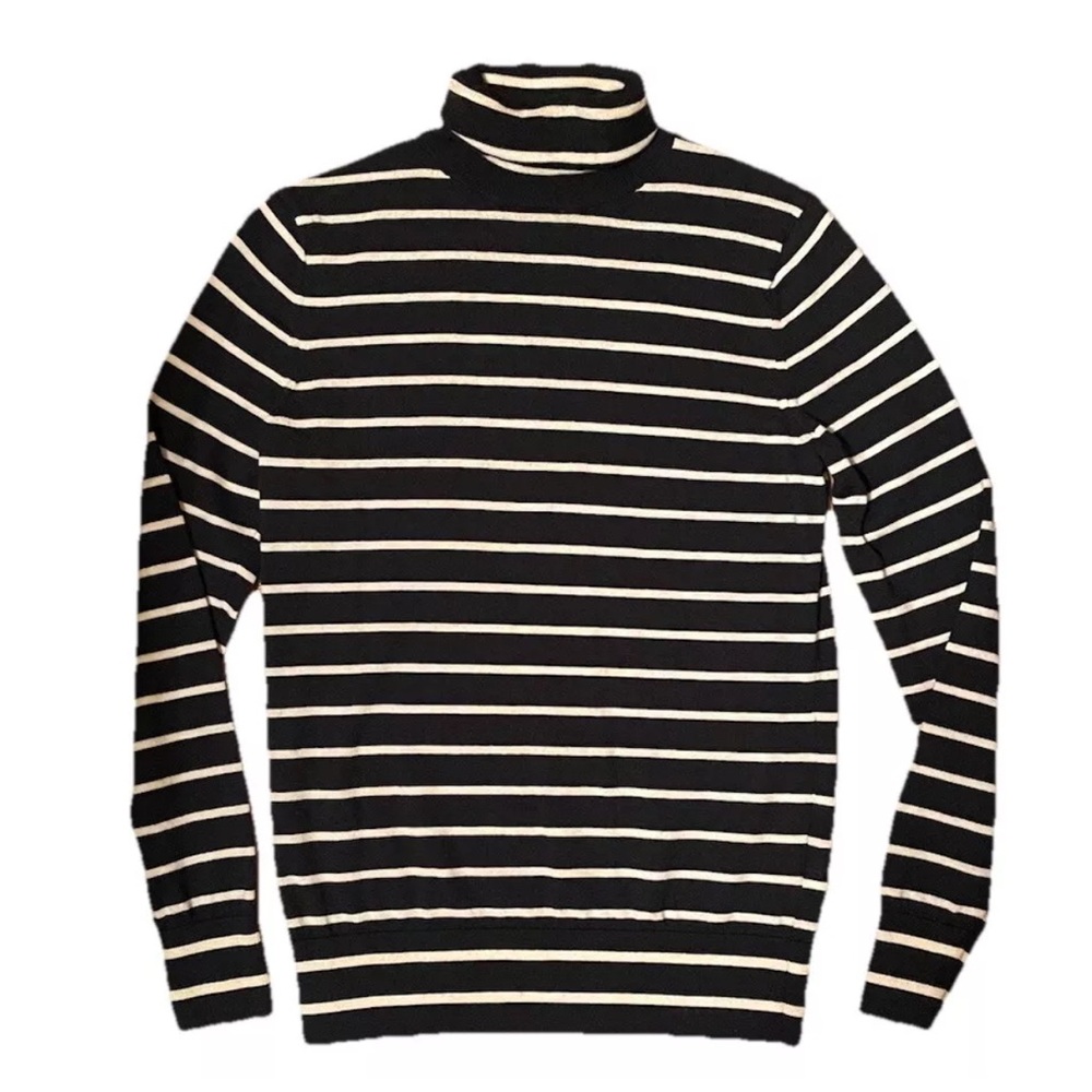 Banana Republic 100% Merino Wool Ivory Navy Striped Soft Turtle Neck Sweater XS